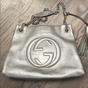 Gucci Medium Soho Leather Gunmetal Tote